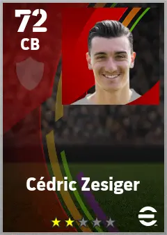Cedric Zesiger eFootball 2026 player card — 72 OVR CB