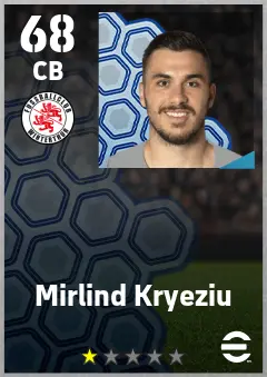Mirlind Kryeziu eFootball 2026 player card — 68 OVR CB
