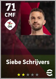Siebe Schrijvers eFootball 2026 player card — 71 OVR CMF