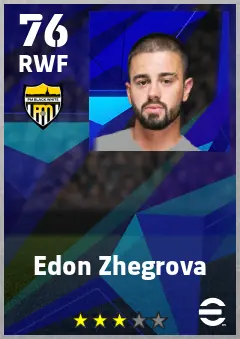 Edon Zhegrova eFootball 2026 player card — 76 OVR RWF