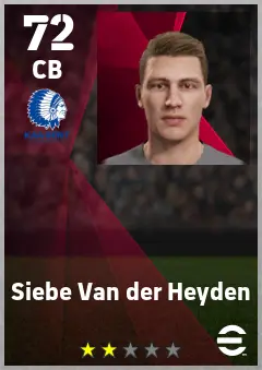 Siebe Van der Heyden eFootball 2026 player card — 72 OVR CB