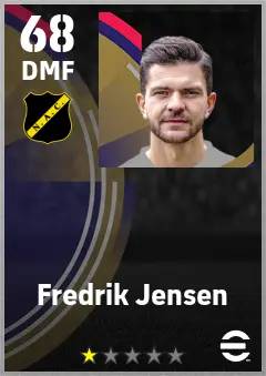 Fredrik Jensen eFootball 2026 player card — 68 OVR DMF