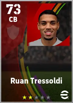 Ruan Tressoldi eFootball 2026 player card — 73 OVR CB