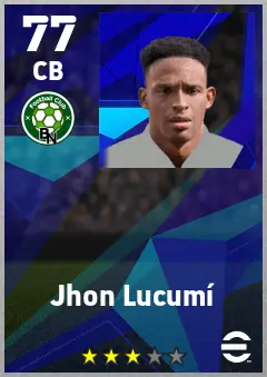 Jhon Lucumi eFootball 2026 player card — 77 OVR CB