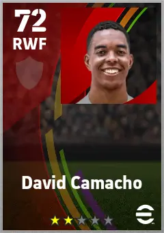 David Camacho eFootball 2026 player card — 72 OVR RWF