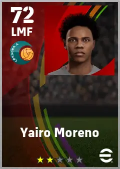 Yairo Moreno eFootball 2026 player card — 72 OVR LMF