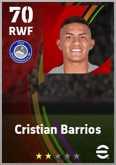 Cristian Barrios eFootball 2026 player card — 70 OVR RWF
