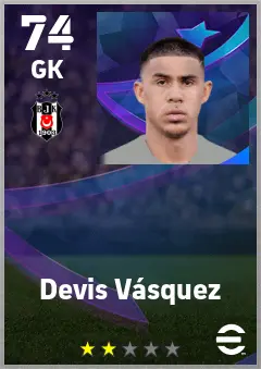 Devis Vasquez eFootball 2026 player card — 74 OVR GK
