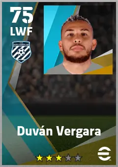 Duvan Vergara eFootball 2026 player card — 75 OVR LWF