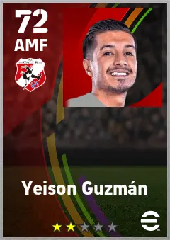 Yeison Guzman eFootball 2026 player card — 72 OVR AMF