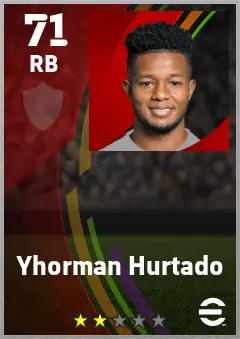 Yhorman Hurtado eFootball 2026 player card — 71 OVR RB
