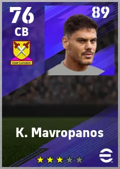 K. Mavropanos eFootball 2026 player card — 76 OVR CB