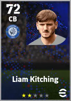 Liam Kitching eFootball 2026 player card — 72 OVR CB