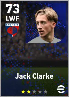 Jack Clarke eFootball 2026 player card — 73 OVR LWF