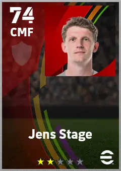 Jens Stage eFootball 2026 player card — 74 OVR CMF