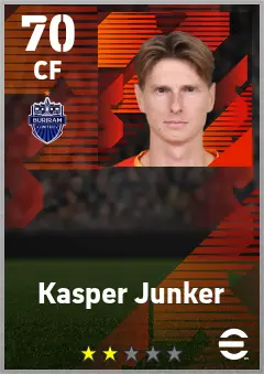 Kasper Junker eFootball 2026 player card — 70 OVR CF