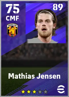 Mathias Jensen eFootball 2026 player card — 75 OVR CMF