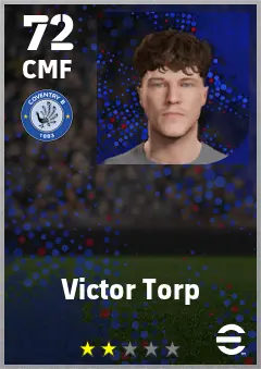 Victor Torp eFootball 2026 player card — 72 OVR CMF
