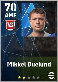 Mikkel Duelund eFootball 2026 player card — 70 OVR AMF