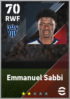 Emmanuel Sabbi eFootball 2026 player card — 70 OVR RWF