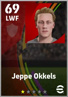 Jeppe Okkels eFootball 2026 player card — 69 OVR LWF