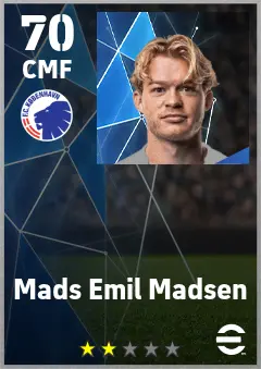 Mads Emil Madsen eFootball 2026 player card — 70 OVR CMF