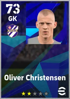 Oliver Christensen eFootball 2026 player card — 73 OVR GK