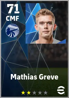 Mathias Greve eFootball 2026 player card — 71 OVR CMF