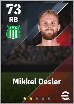 Mikkel Desler eFootball 2026 player card — 73 OVR RB