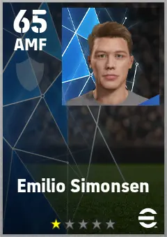 Emilio Simonsen eFootball 2026 player card — 65 OVR AMF