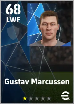 Gustav Marcussen eFootball 2026 player card — 68 OVR LWF