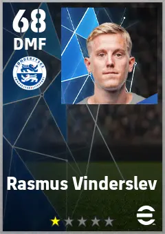 Rasmus Vinderslev eFootball 2026 player card — 68 OVR DMF