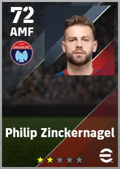 Philip Zinckernagel eFootball 2026 player card — 72 OVR AMF