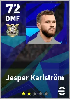 Jesper Karlstrom eFootball 2026 player card — 72 OVR DMF