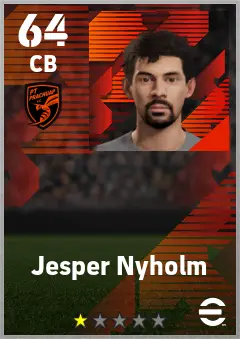 Jesper Nyholm eFootball 2026 player card — 64 OVR CB