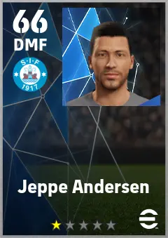 Jeppe Andersen eFootball 2026 player card — 66 OVR DMF