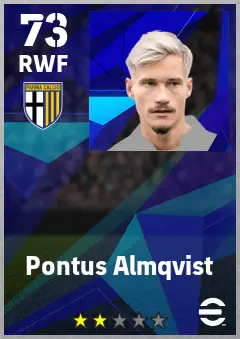 Pontus Almqvist eFootball 2026 player card — 73 OVR RWF