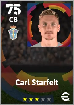 Carl Starfelt eFootball 2026 player card — 75 OVR CB
