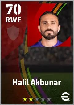Halil Akbunar eFootball 2026 player card — 70 OVR RWF