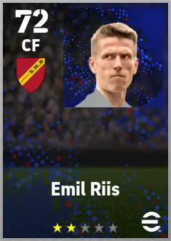 Emil Riis eFootball 2026 player card — 72 OVR CF