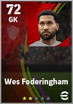 Wes Foderingham eFootball 2026 player card — 72 OVR GK