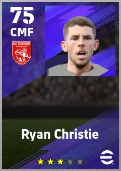 Ryan Christie eFootball 2026 player card — 75 OVR CMF