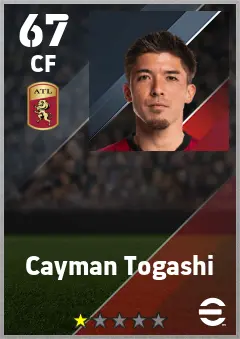 Cayman Togashi eFootball 2026 player card — 67 OVR CF