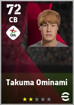 Takuma Ominami eFootball 2026 player card — 72 OVR CB