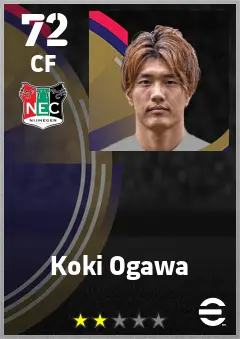 Koki Ogawa eFootball 2026 player card — 72 OVR CF