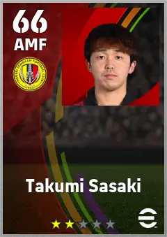Takumi Sasaki eFootball 2026 player card — 66 OVR AMF