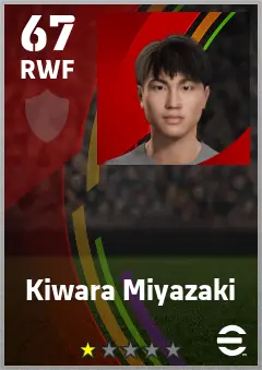 Kiwara Miyazaki eFootball 2026 player card — 67 OVR RWF