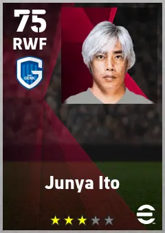Junya Ito eFootball 2026 player card — 75 OVR RWF
