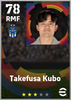 Takefusa Kubo eFootball 2026 player card — 78 OVR RMF