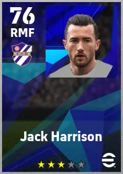 Jack Harrison eFootball 2026 player card — 76 OVR RMF